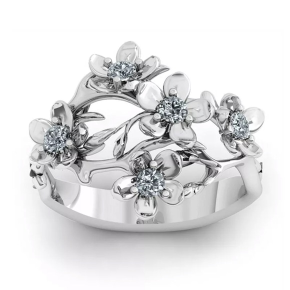 Flower 925 Silver Rings for Women White Sapphire - Picture 3 of 4